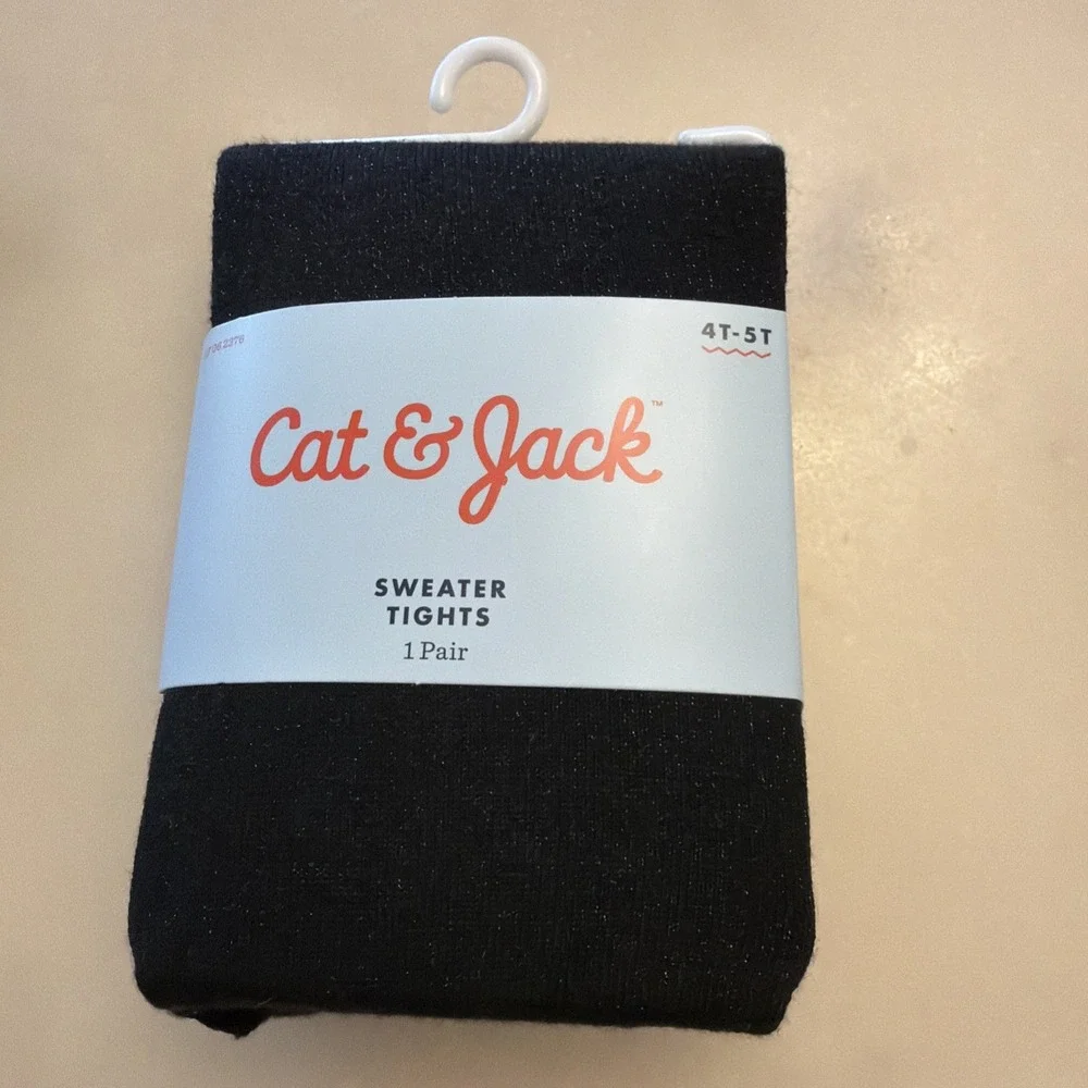 Cat & Jack Black Glitter Sweater Tights Size 4T-5T New in Package - 1 Pair